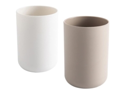 Linjou 2 Soporte Para Cepillos De Dientes, Soporte Para Esmaltes De Uñas Para Baño, Vaso De Plástico De 300 Ml (blanco Y Marrón)