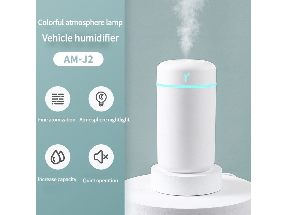 Humidificador recargable Digitallab para coche, con luz nocturna, 420 ml (blanco)