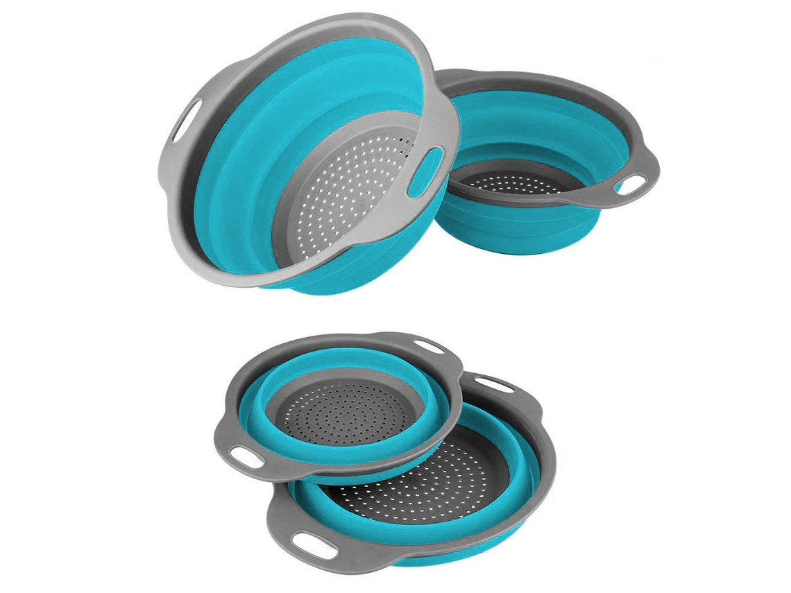 Juego de 2 tamices plegables de silicona para drenaje, azul y gris JEIIBRZUI