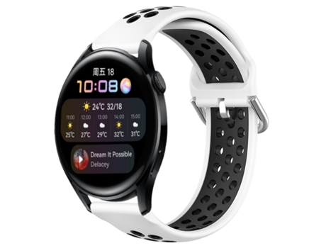 Correa de reloj inteligente para Huawei Watch 3 Correa de reloj deportivo transpirable perforada de silicona de 22 mm (blanco + negro)
