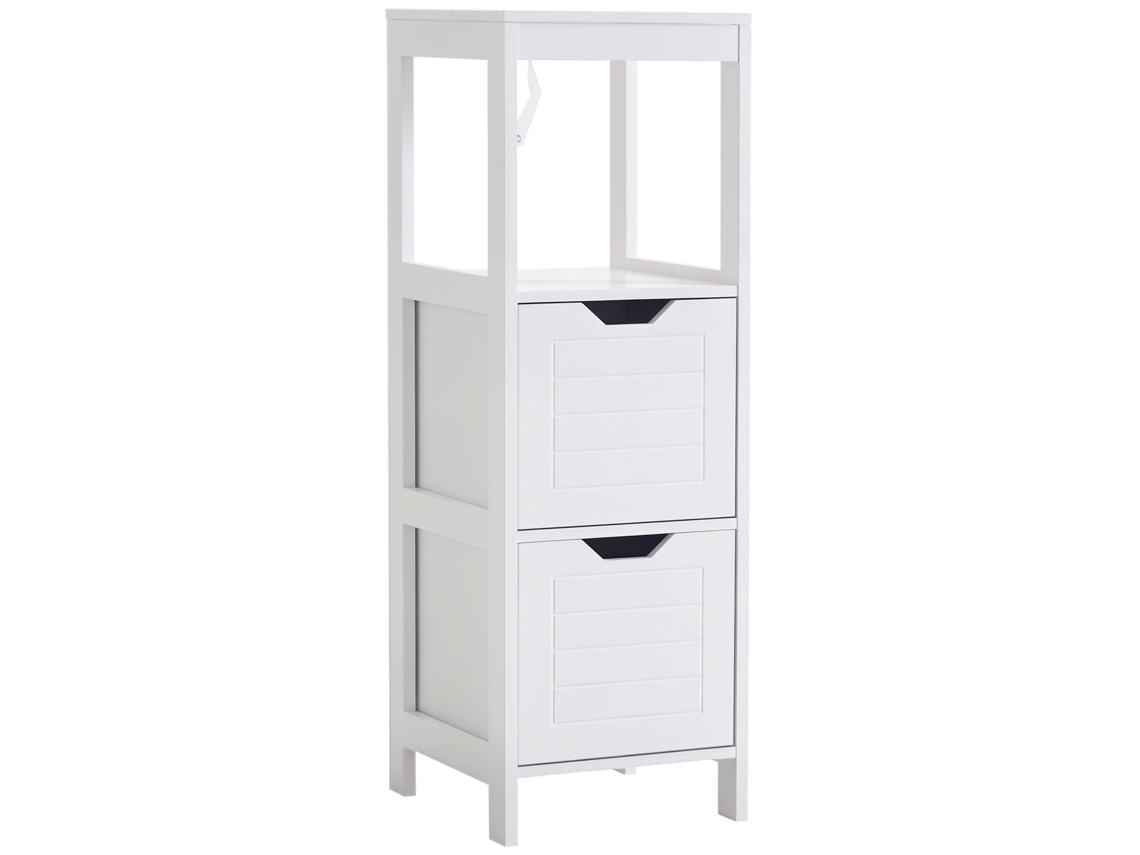 Armario De Baño Gabinete Multifuncional Con Estante Abierto 2 Cajones De Almacenaje Diseño Antivuelco 30x30x89 Cm Blanco