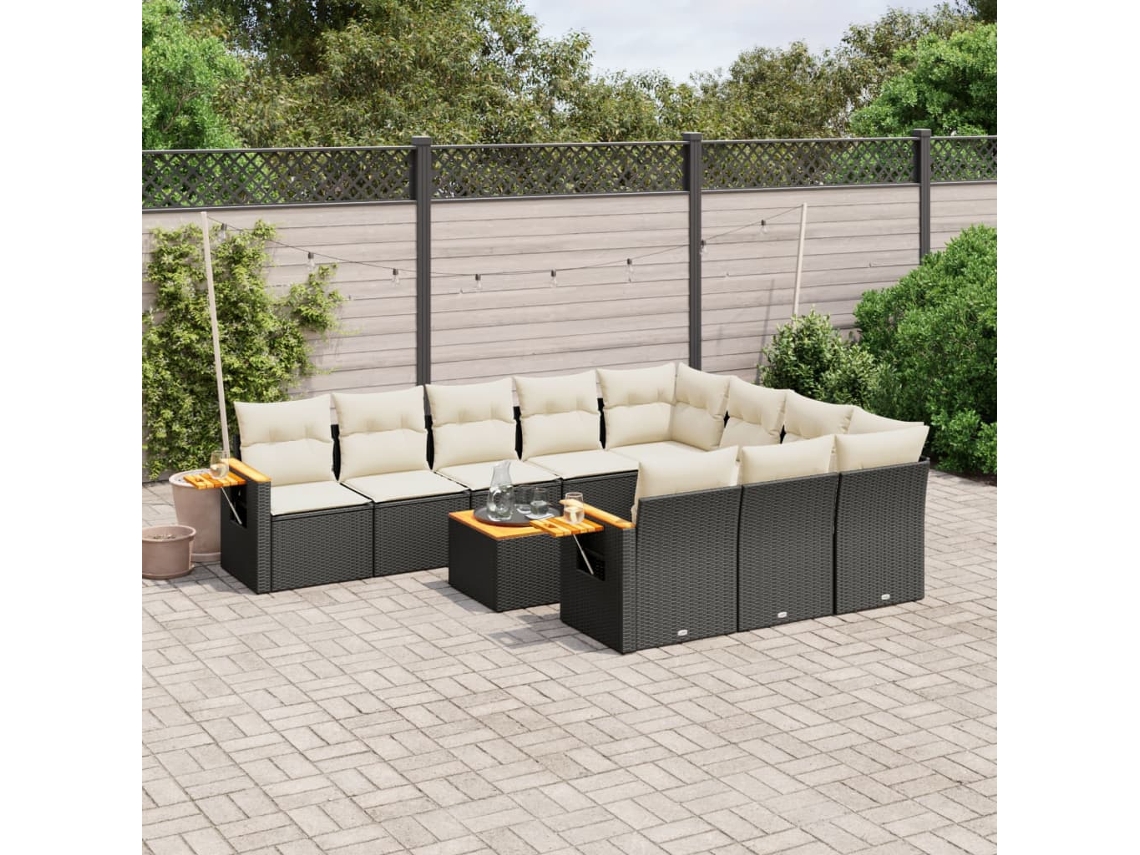 Conjunto de sofás de jardín de 11 piezas DKD Home Decor con cojines de mimbre negros