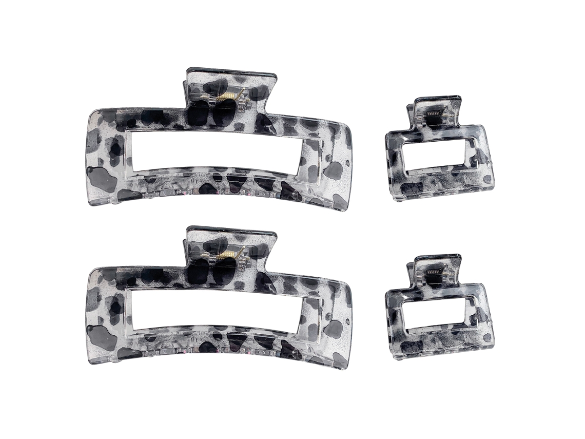 2 pinzas para el pelo acrílicas con estampado de leopardo, finas y grandes, para la parte trasera de la cabeza.