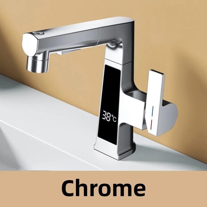 Grifo de baño con LED, pantalla digital para agua caliente y fría, mecanismo elevador extensible. MDUG (en aleación de cromo).