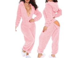 Pijama Entero De Algodón Caliente Con Cremallera Y Capucha Orejas De Gato Para Mujer S Rosa