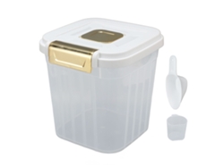 Contenedor Multifuncional Para Almacenar Arroz De 5 Kg Con Tapa Hermética Y Vaso Medidor, Fabricado En Pp Blanco Reforzado.