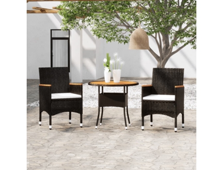 Conjunto 3 de comedor de jardín VIDAXL ratán sintético negro