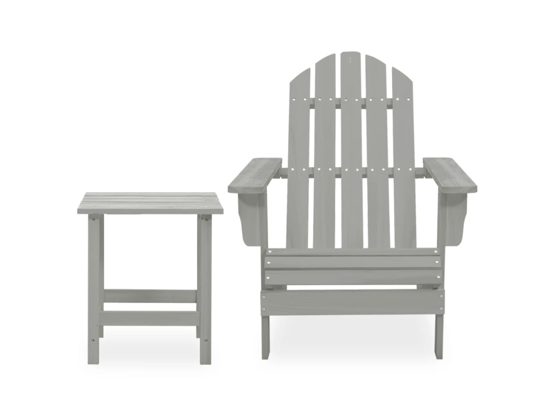 Silla Con Otomana Y Mesa Jardín | Silla De Exterior | Sillon Jardín Adirondack Abeto Macizo Gris Wsd33968