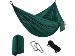 Hamaca Individual Chrui Con Cuerda De 2 M Y Mosquetón, 270 X 140 Cm (verde Oscuro)