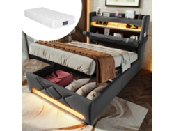 Cama Infantil Gris De 90x200 Cm Con Led, 360°, Usb-c E Hidráulica.