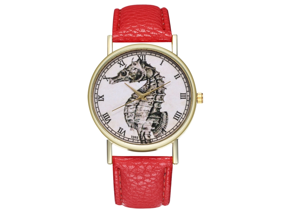 Reloj De Pulsera Analógico De Cuarzo Unisex Zhoulianfa Con Estampado De Caballito De Mar, Color Rojo.