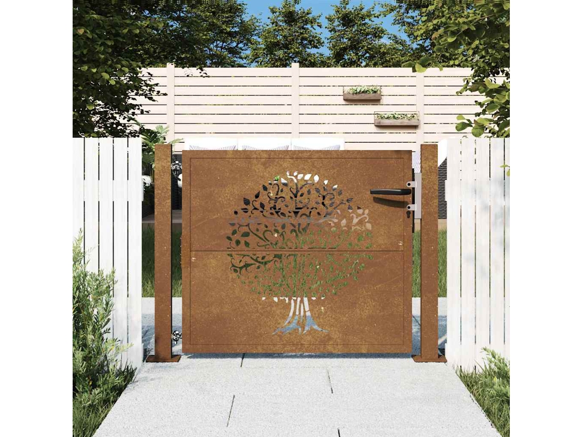 Puerta De Jardín Acero Corten Diseño Árbol 105x80 Cm