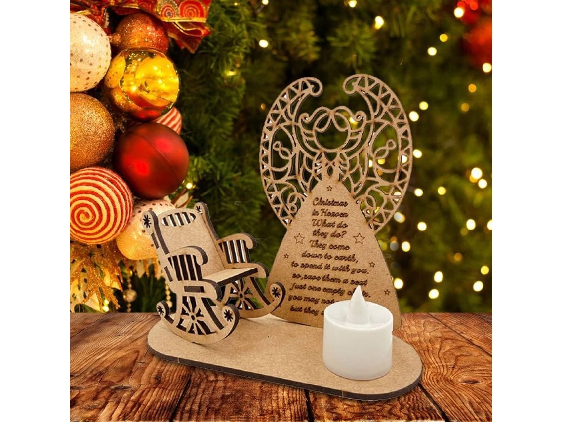 Adorno Navideño De Madera Con Vela Led, Mecedora Temática Para Recuerdos De Fiestas Navideñas.