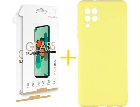 Kit Funda + Protector de Pantalla Samsung A12 5G SKYHE Cristal Templado 4003 Amarillo