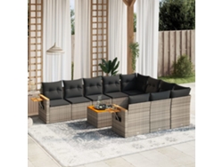 Conjunto de sofá de jardín de 11 piezas con cojines, ratán gris, DKD Home Decor