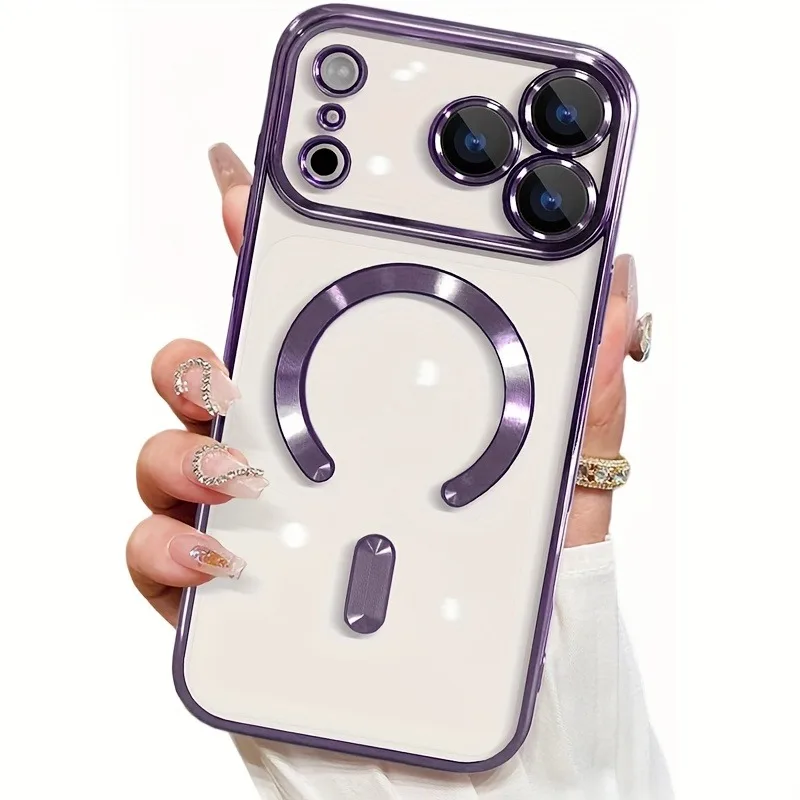 (morado Iphone 17 Pro) Funda Transparente Con Revestimiento Electrochapado Magsafe Para Iphone