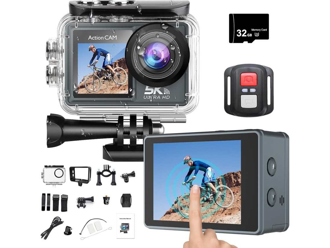Cámara De Acción 5k A 60 Fps Con Estabilización Electrónica De Imagen (eis), Doble Pantalla Y Wifi (negra)