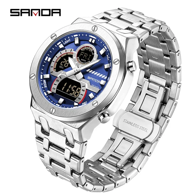 Reloj De Cuarzo Elegante Para Hombre (azul) Con Cronógrafo Multifuncional, Resistente Al Agua Y De Acero Inoxidable.