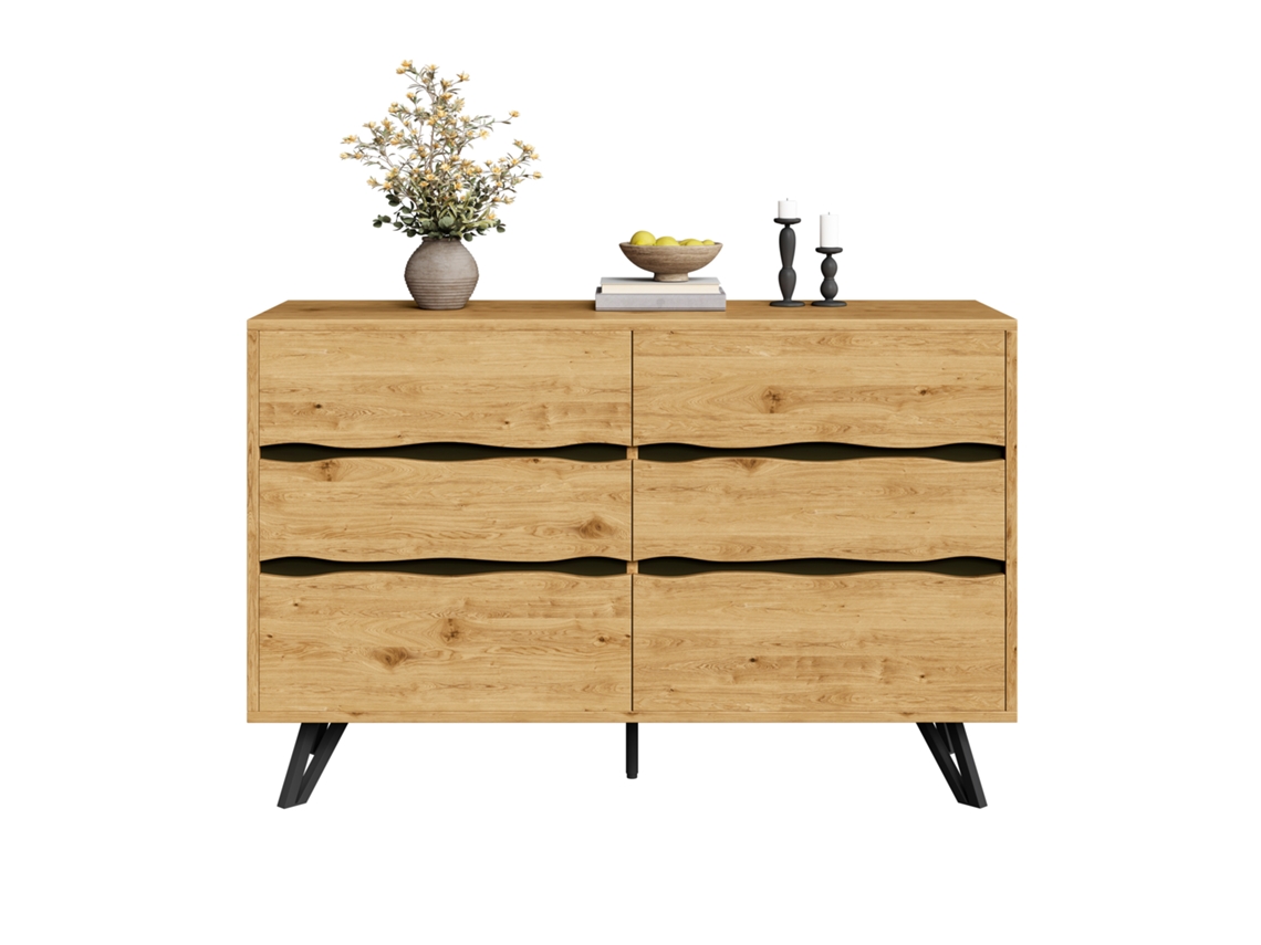 Aparador Con 6 Cajones, Madera, Patas De Metal, 120x40x75cm