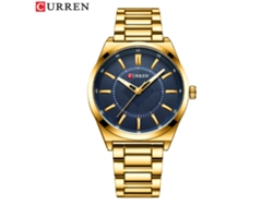 Reloj De Pulsera Redondo Sencillo Para Hombre, Resistente Al Agua, Con Remaches (azul Y Dorado)