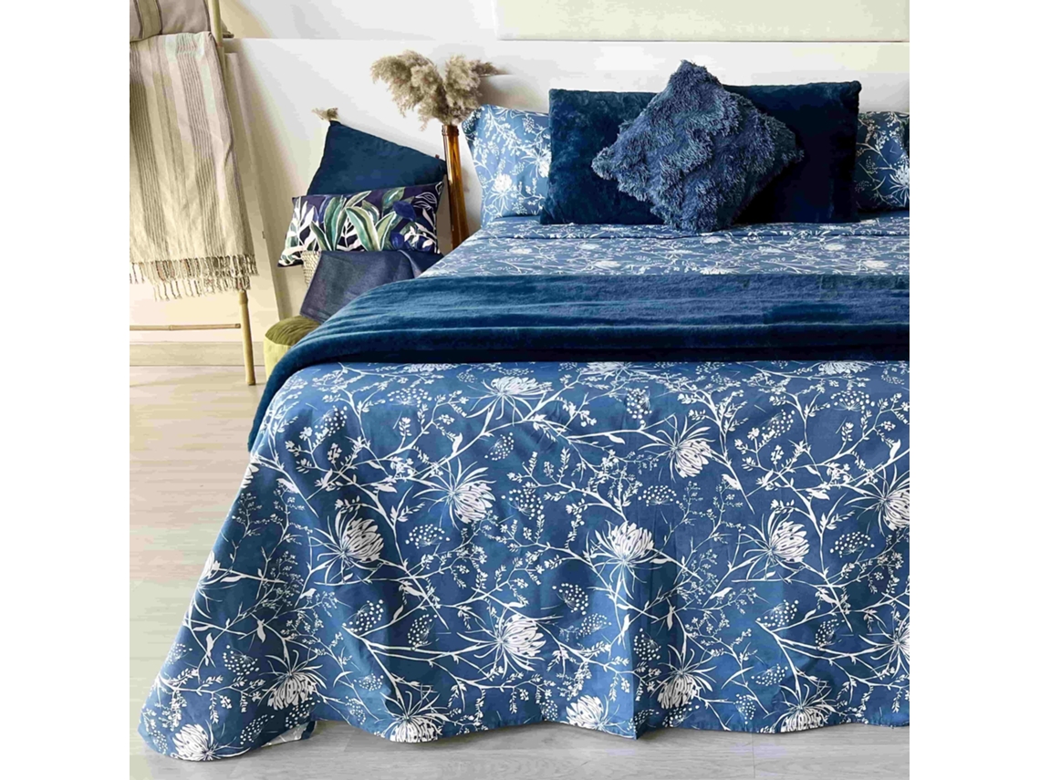 Juego De Sábanas 100 Algodón Mariposas Y Flores Azules 3 Piezas - Cama 90 Cm