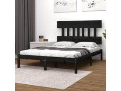 Estructura De Cama De Madera Maciza Negra 140x190 Cm