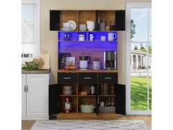 Buffet Multifuncional 100x40x180 Cm - Led, Control Remoto, Cajones, Estantes Ajustables, Enchufes - Natural+negro