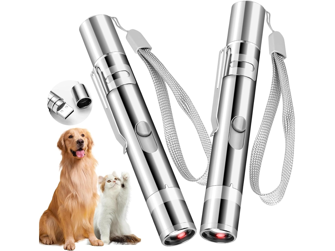 Puntero láser recargable para mascotas, 2 piezas, juguete interactivo con 5 patrones ajustables Gertiz