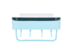 Estante De Baño Azul Claro Sin Agujeros Para Champú Y Artículos De Higiene, Con Ganchos Y Adhesivo.
