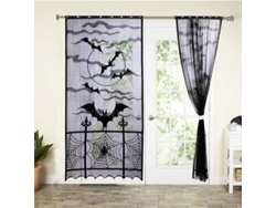 2026-cortina De Halloween Con Colgante De Murciélago De Encaje Negro Para Puerta 102x213cm Poliéster