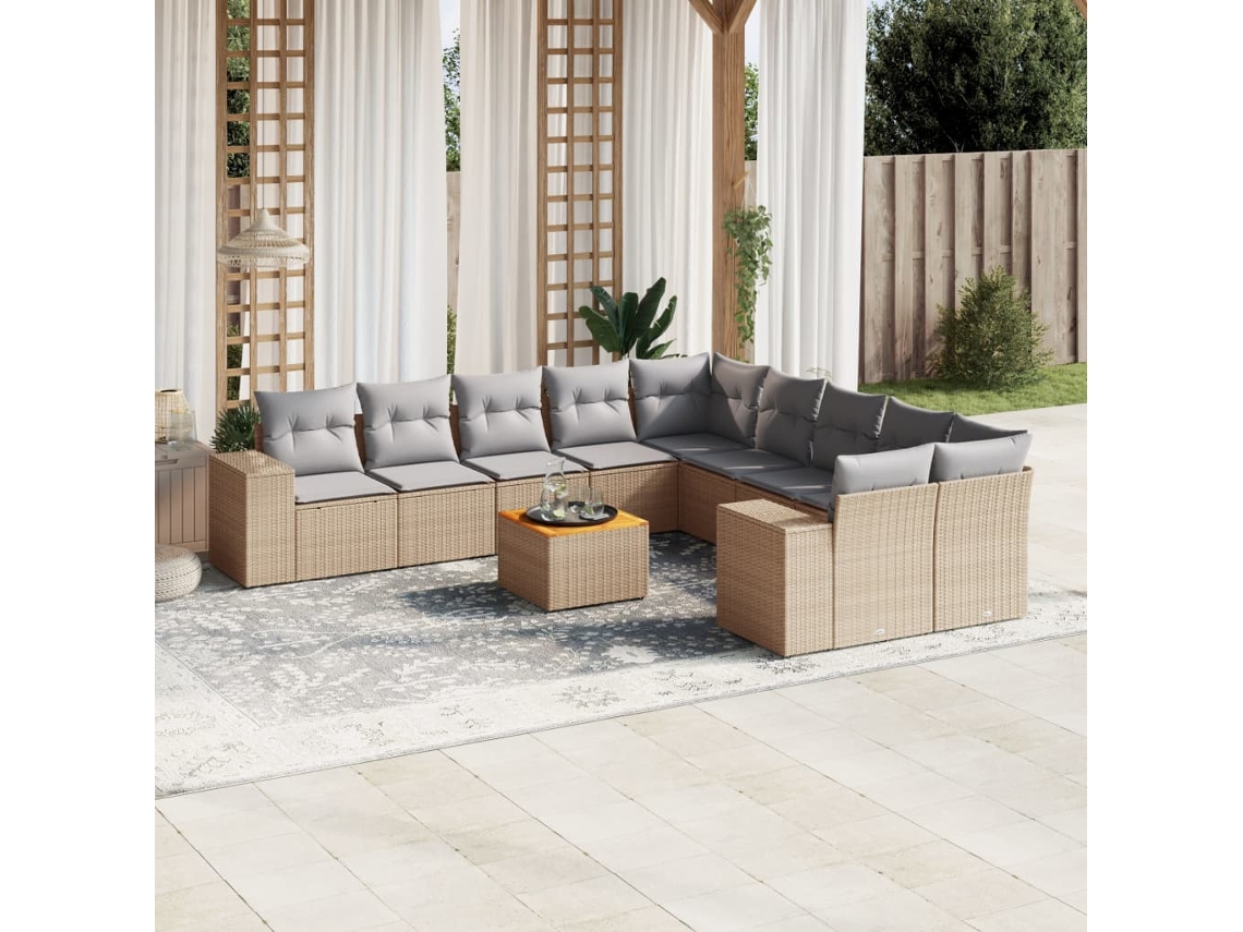 Conjunto de sofá de jardín de 11 piezas con cojines de mimbre beige DKD Home Decor
