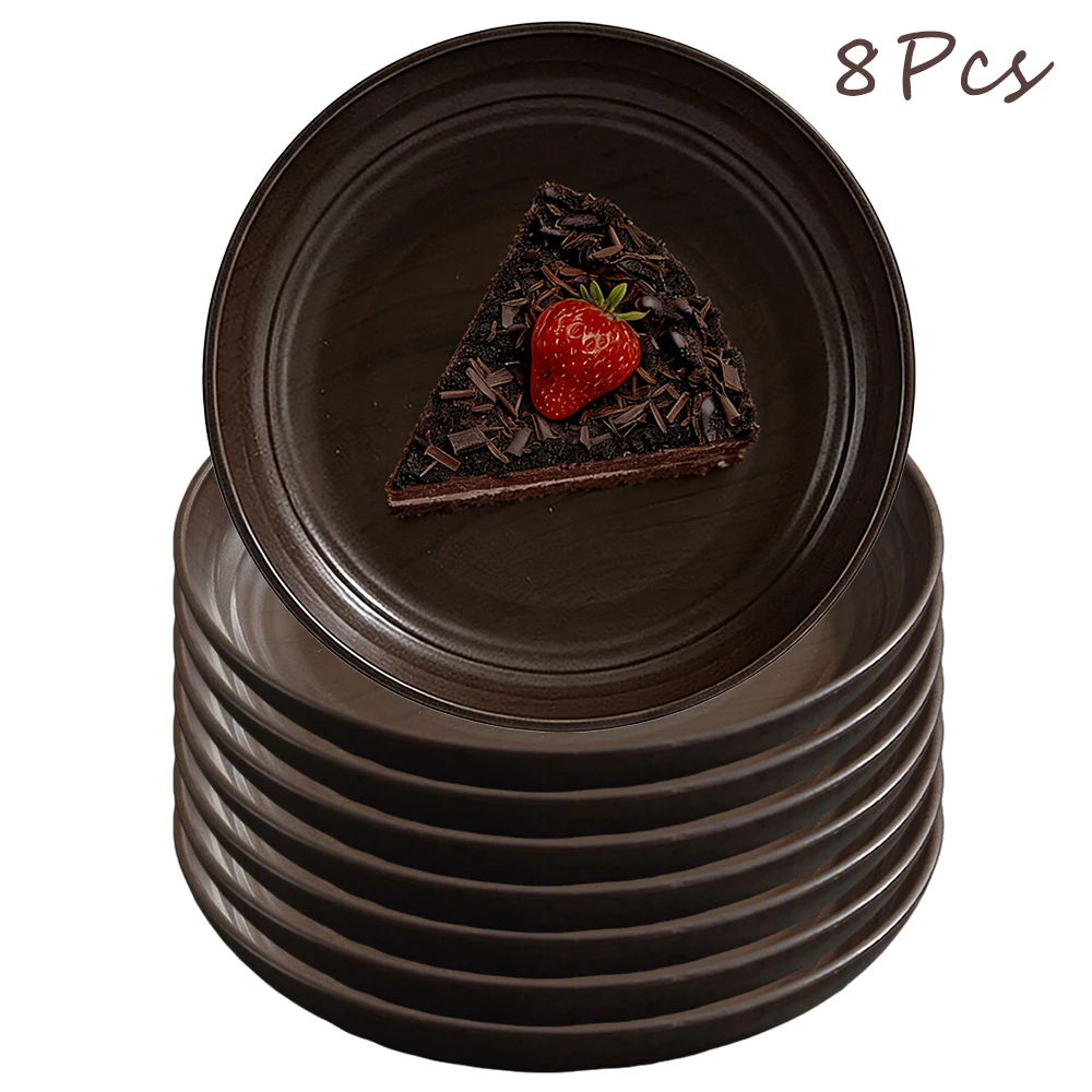 Platos llanos con efecto madera, MDUG Kitchenware (marrón oscuro, 8 piezas)