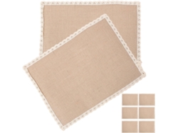 Manteles Individuales De Yute Tejido Con Ribete De Encaje, Juego De 8 Manteles Individuales Rectangulares De 30x40 Cm.