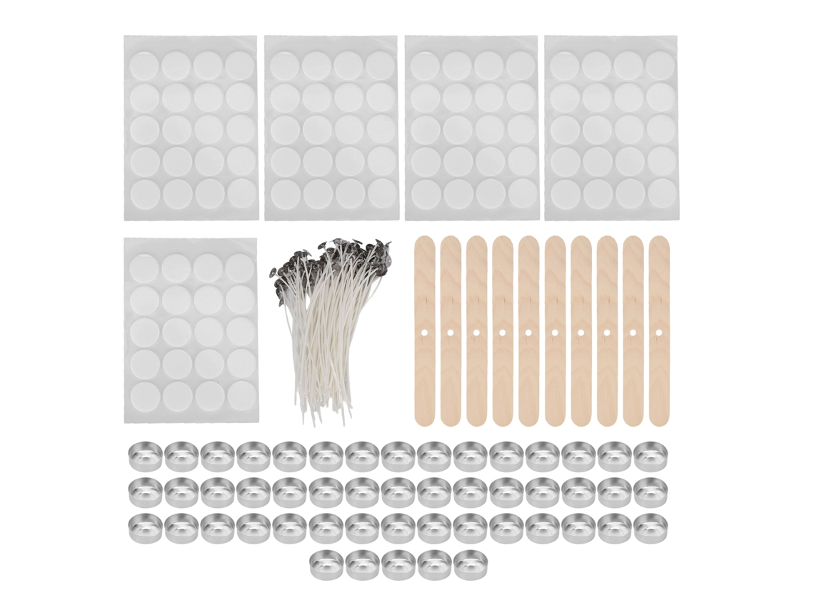 Kit Para Hacer Velas Con 100 Mechas, 100 Pegatinas, 50 Portavelas Y 10 Soportes De Madera.