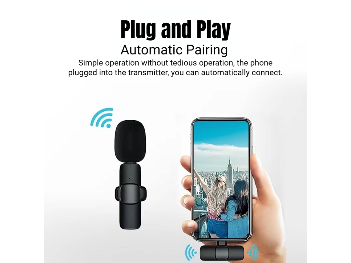 Micrófono Lavalier inalámbrico para teléfono USB C, mini Plug-Play