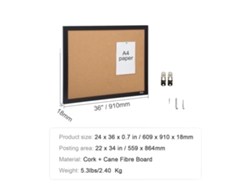 Tablero de anuncios, amplia superficie para publicar carteles, estructura de MDF duradera, 36x24 pulgadas.