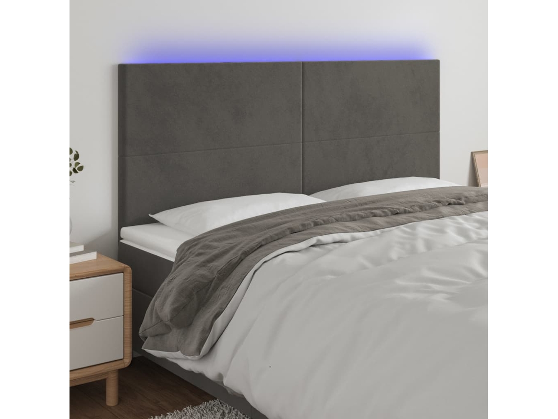 Cabecero Con Luces Led Terciopelo Gris Oscuro 200x5x118/128 Cm