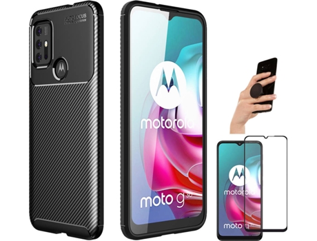Carcasa + Protector + Popsocket Oppo A16 Rugged Carbon Negro