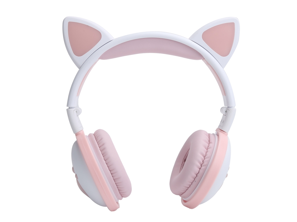 Auriculares Inalámbricos Bluetooth Hifi Con Luces Led, Diseño De Orejas De Gato, Plegables, Color Rosa Y Blanco.