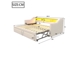 Sofá cama con base USB y LED, madera de Mobrio, lino y beige (180 x 190 cm)