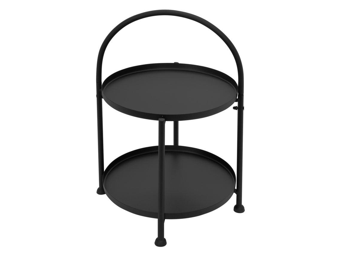 Mesa Auxiliar con Dos Niveles Ø 33x45 cm Metal Negro Plegable Mesa auxiliar con dos niveles Ø 38x55 cm Negra en metal y madera