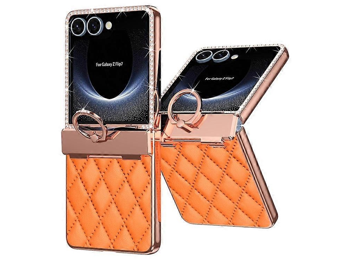 Funda Para Teléfono Móvil Con Diamantes De Imitación Y Soporte Para Anillo De Cuero Con Diamantes, Compatible Con Samsung Galaxy Z Flip7 5g (pc)