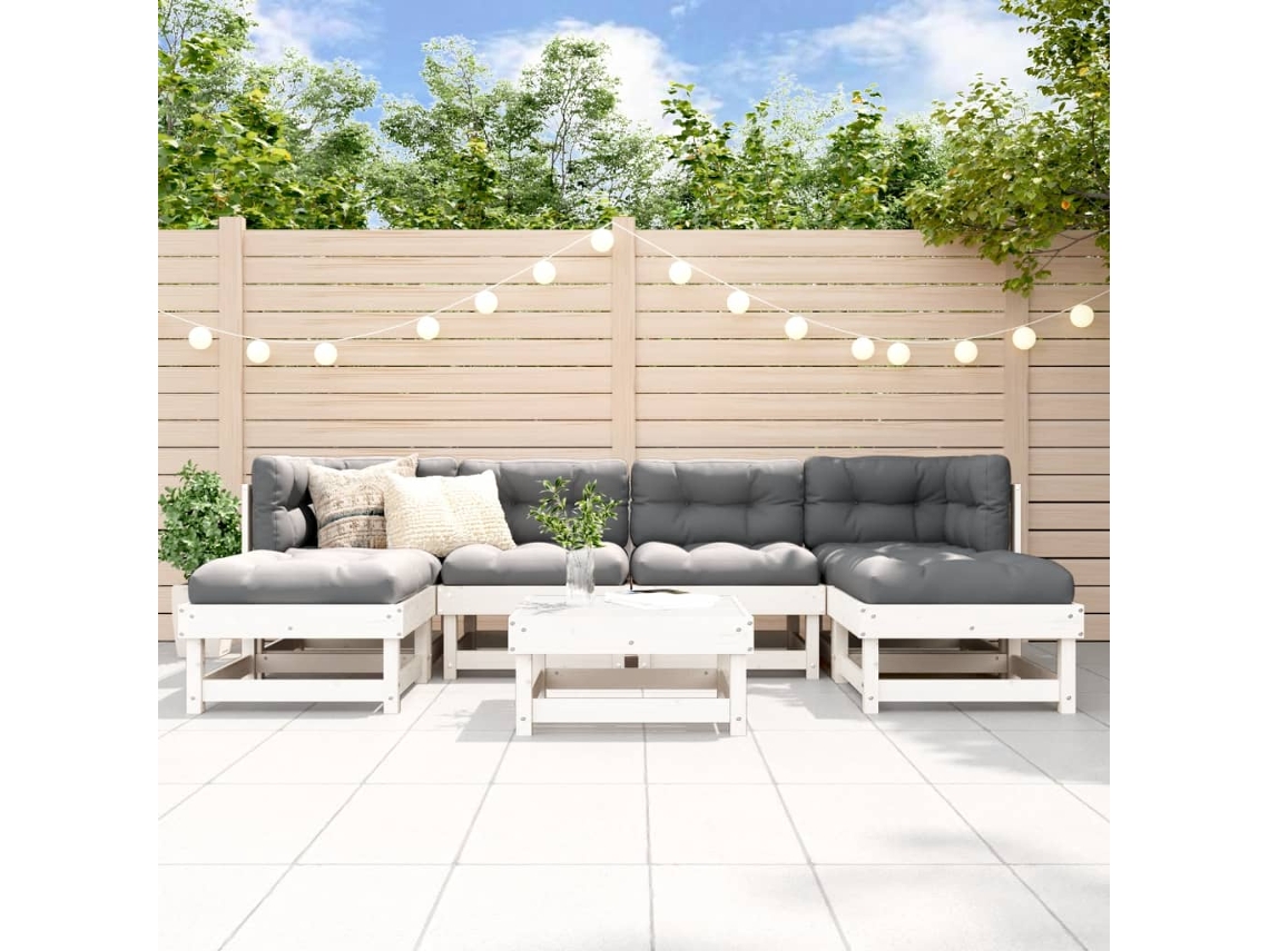 Conjunto de salón de jardín de 7 piezas de pino macizo blanco Dkd Home Decor