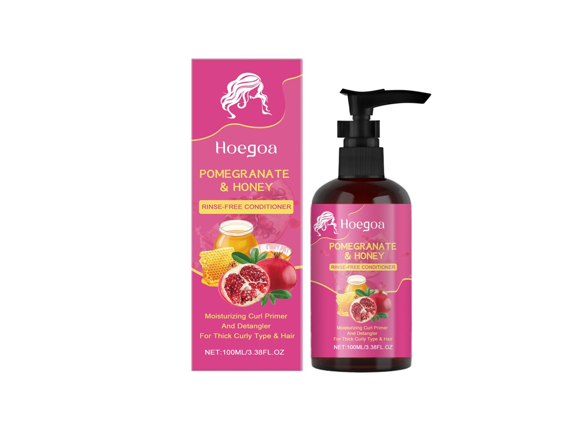 Acondicionador sin enjuague de granada para un cabello hidratado y suave.