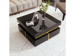 Mesa De Centro De Alto Brillo Con Cajones Dorados.