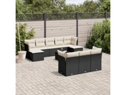 Conjunto de sofá de jardín de 11 piezas con cojines de mimbre sintético negro de DKD Home Decor