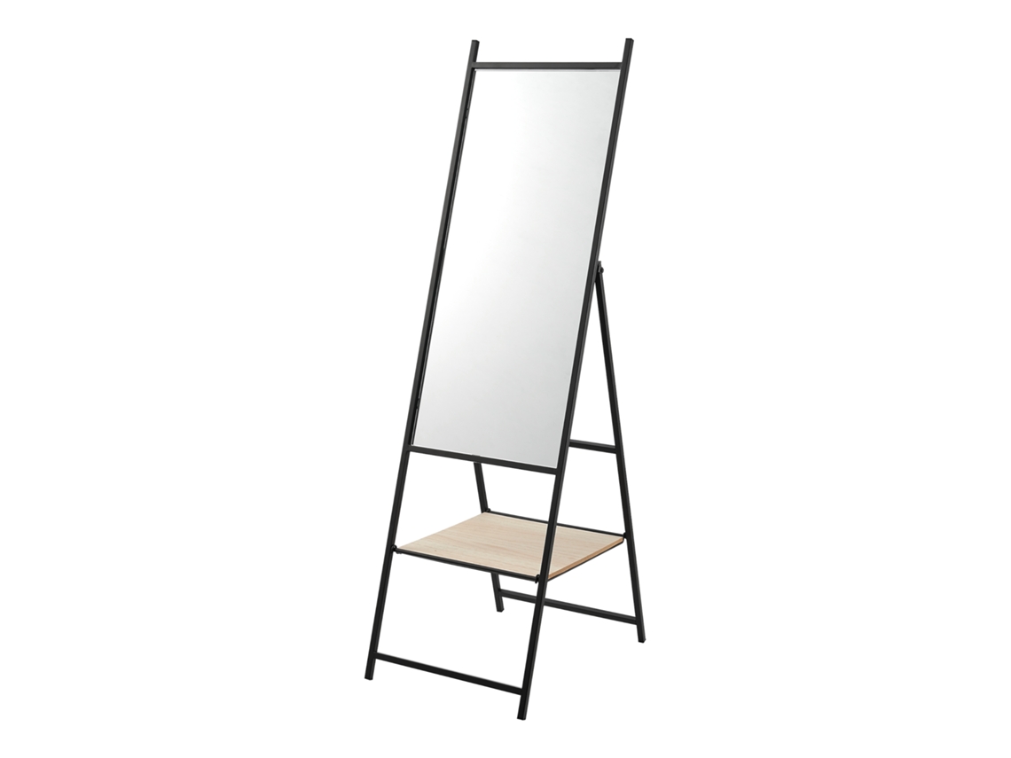 Espejo de pie cuerpo entero Chamois con 1 estante metal MDF 150 x 44 x 60 cm - Negro y Efecto roble [EN.CASA]