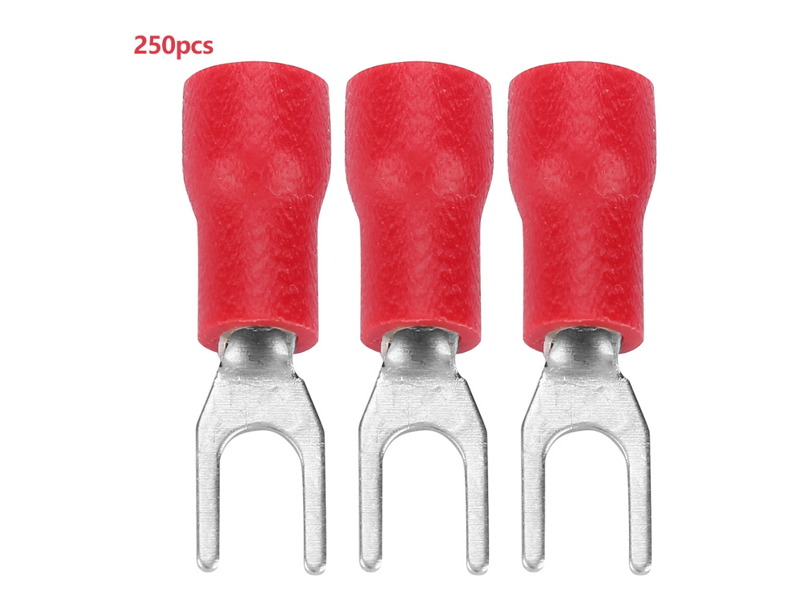 Set De 250 Terminales Isolados De Cable Eléctrico Conector De Horquilla Para Crimpear (rojo)
