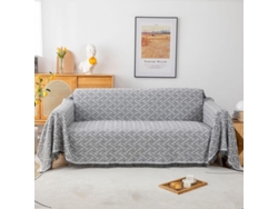 Manta multifuncional para sofá o cama, gris y blanca con pompones, 180x230 cm, tejido sin costuras, resistente a las arrugas, lavable a máquina.