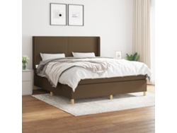 Cama Box Spring Con Colchón Tela Marrón Oscuro 160x200 Cm